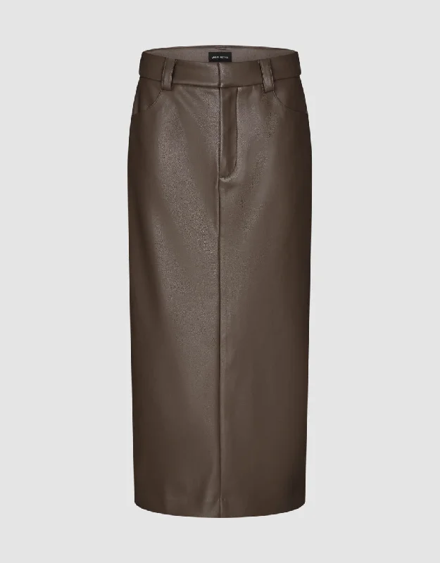 Vegan Leather Midi Straight Skirt linen skirt relaxed