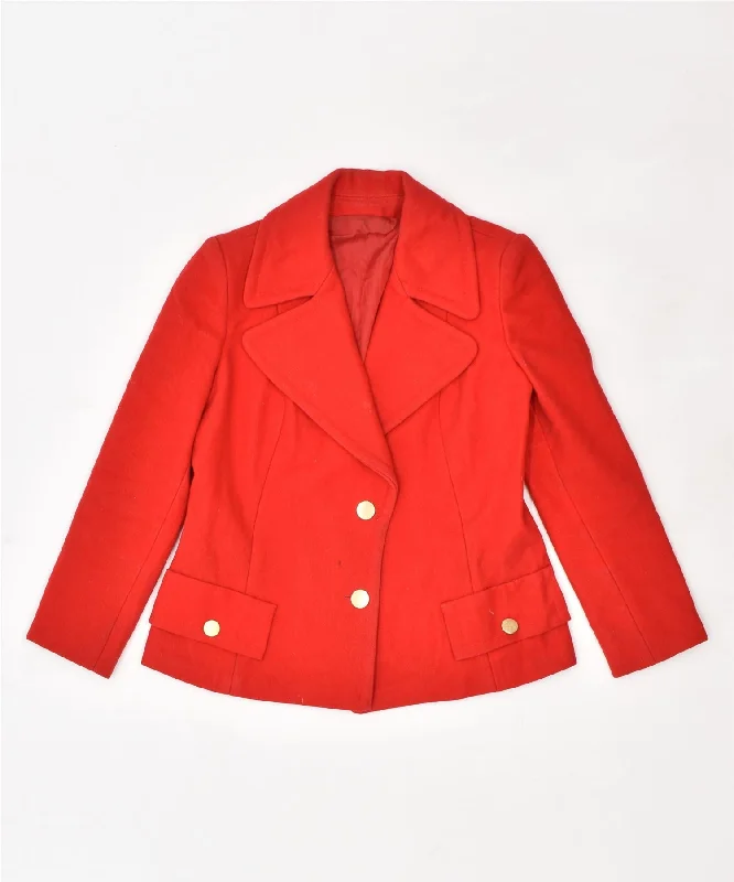 VINTAGE Womens 2 Button Blazer Jacket UK 10 Small Red Zip Front Button Front Snap Front