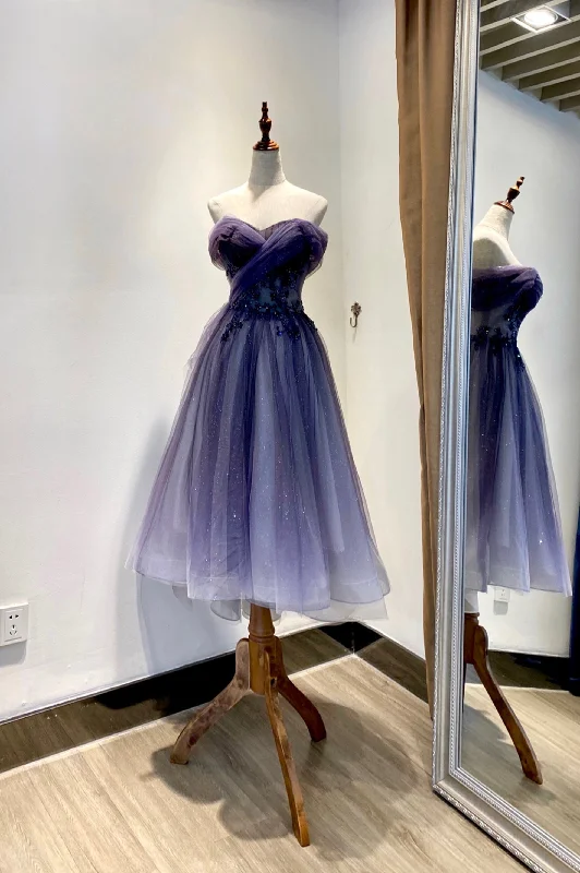 Blue Tulle Lace Short Prom Dress, Off the Shoulder Evening Party Dress Tunics Cozy soft Blue Tulle Lace Short Prom Dress, Off the Shoulder Evening Party Dress Tunics Cozy soft