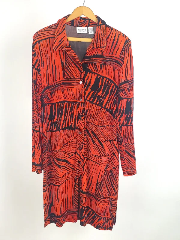 CHICO'S TRAVELERS ORANGE/BLACK DRESS SZ 12 Tunics Yoga stretchy