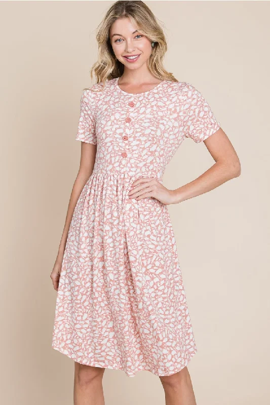 Rose Floral Dress with Button Accents Tunics Chinos classic