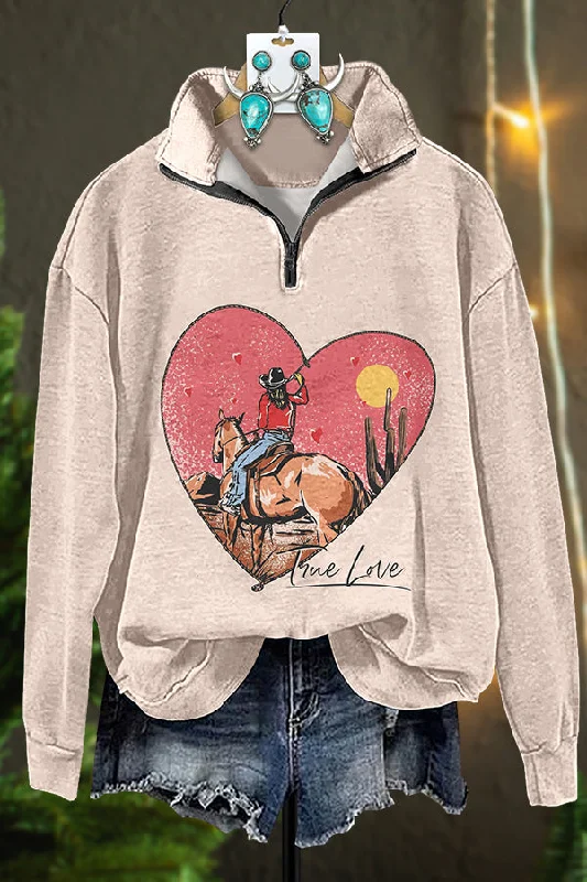 Valentine's Day Western True Love Zipper Sweatshirt Hoodie Crop Top Short Trendy