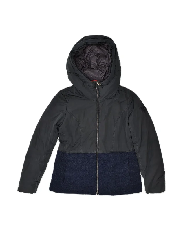 PEUTEREY Womens Hooded Windbreaker Jacket IT 46 Large Navy Blue Snapped Jacket Toggled Jacket Drawstring Jacket