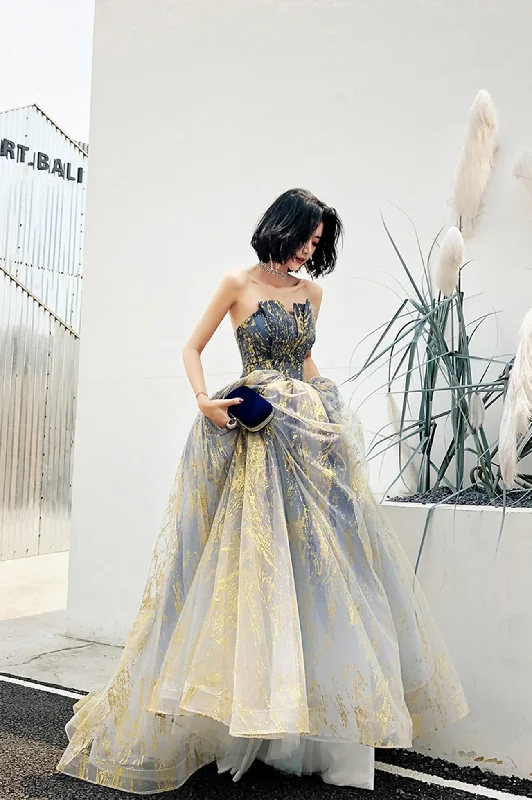 Stylish Tulle Sequins Long Prom Dress, A-Line Strapless Evening Party Dress Pencil Length Work Stylish Tulle Sequins Long Prom Dress, A-Line Strapless Evening Party Dress Pencil Length Work