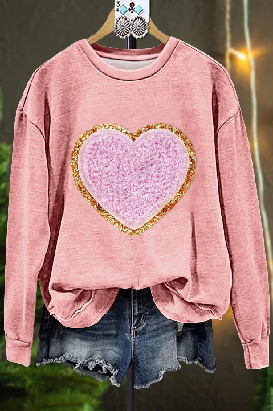 Classic Contrast Heart Valentine's Day Sweatshirt Hoodie with Half-Zip Sporty Casual