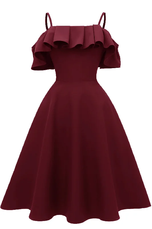 Ruffle Trim Spaghetti Straps Satin Prom Party Dress Tunics Favorite customer