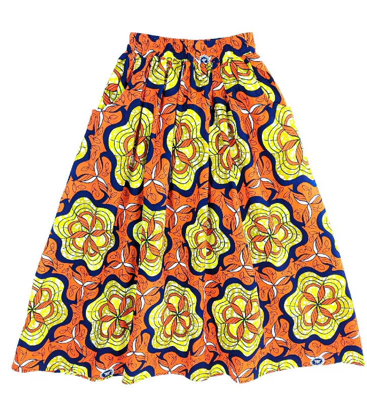 Handmade Orange Multi Floral  Ankara Print Midi Skirt cashmere skirt rich