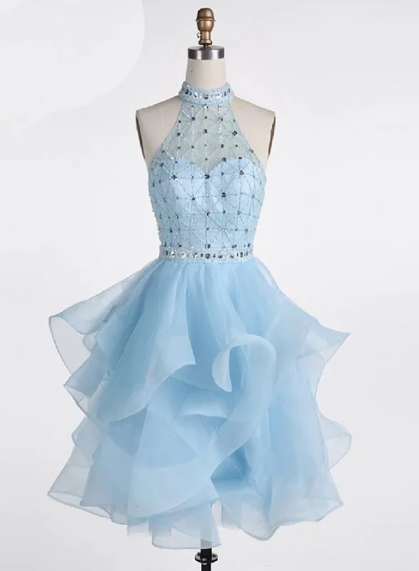 Light Blue Beaded Layers Knee Length Party Dress Blue Homecoming Dress Short Prom Dress Boatneck Modish Everyday Light Blue Beaded Layers Knee Length Party Dress Blue Homecoming Dress Short Prom Dress Boatneck Modish Everyday