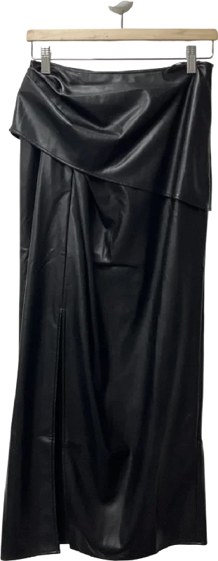 Fabrique Black Leona Pleated Slit Skirt In Vegan Leather UK S corduroy skirt cozy