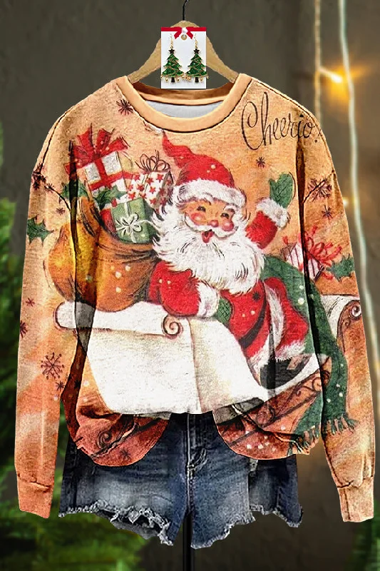 Retro Ugly Christmas Santa Cheers Sweatshirt Hoodie with Elastic Waist Stretchable Comfortable