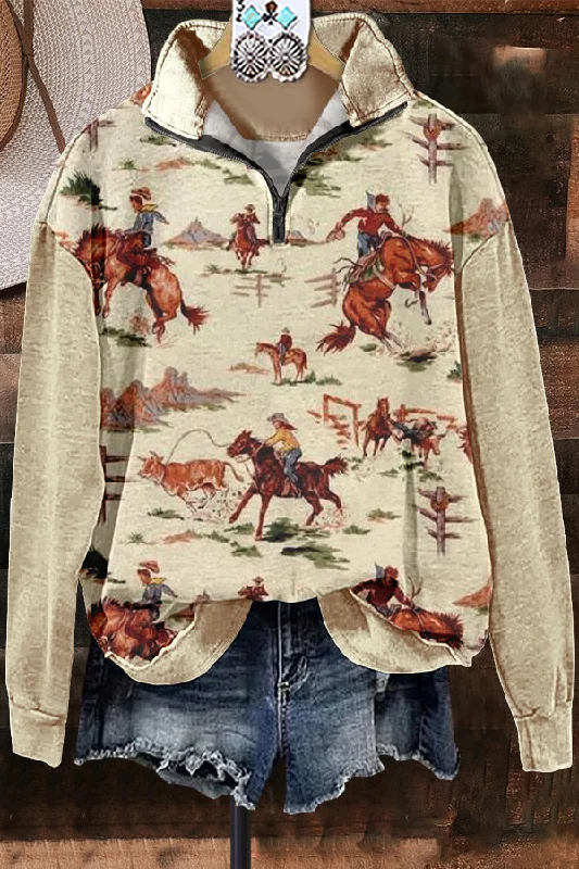 Classic Contrast Western Print Sweatshirt Hoodie with Pastel Soft Subtle