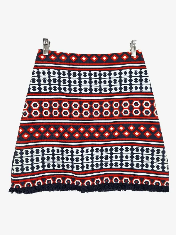 Kookai Aztec Print Fringe Mini Skirt Size 10 linen skirt relaxed