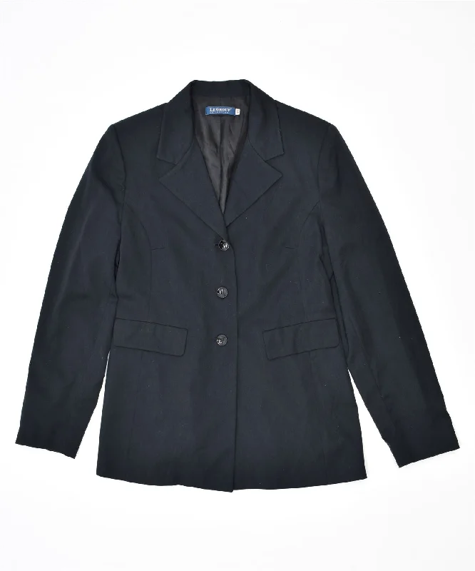 LE GROUP Womens 3 Button Blazer Jacket IT 46 Large Black Polyester Vintage Snapped Jacket Toggled Jacket Drawstring Jacket