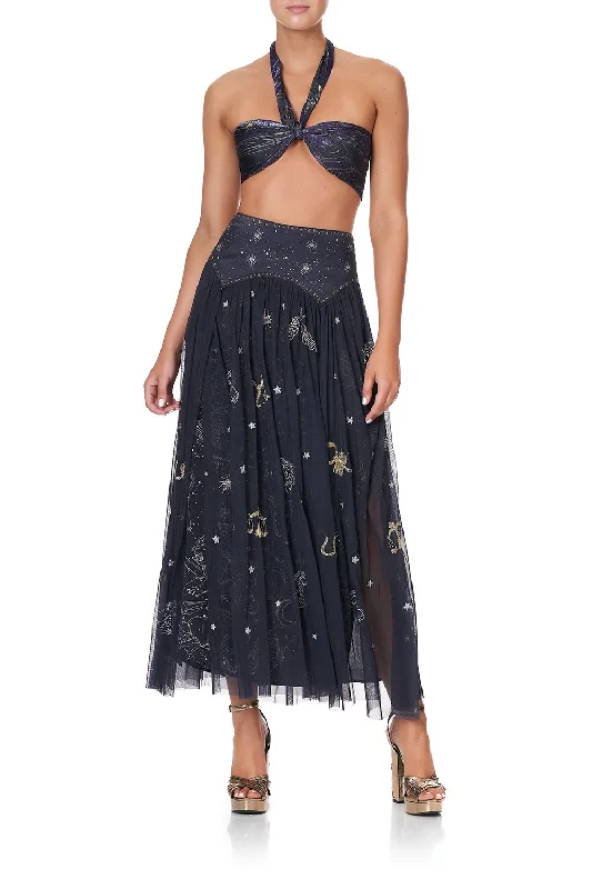 DOUBLE LAYER MAXI SKIRT WITH SHAPED YOKE ITS A SIGN corduroy skirt cozy