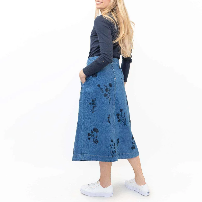 White Stuff Cardamom Embroidery Denim Midi Skirt vintage skirt charm