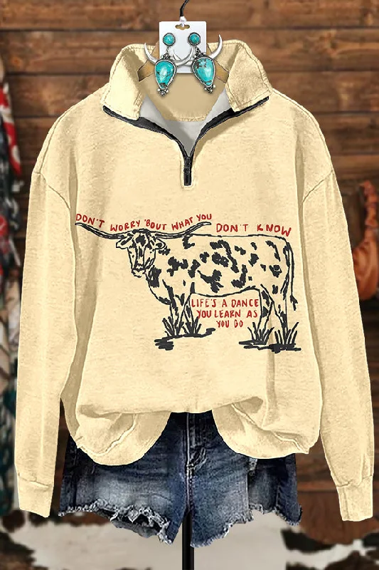 Western Cow Life¡¯s A Dance Zipper Sweatshirt Hoodie with Full-Zip Functional Layering