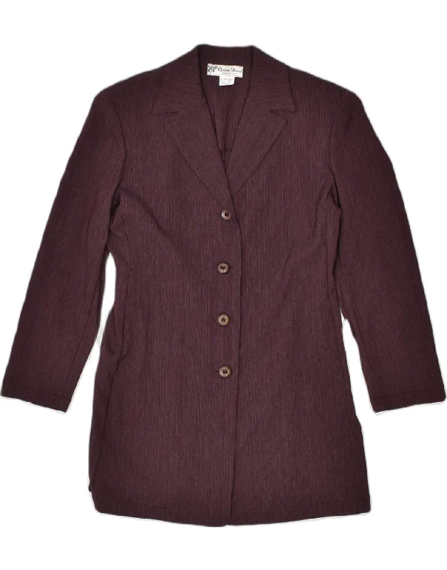 VINTAGE Womens Longline 4 Button Blazer Jacket IT 46 Large Maroon Cotton Fabric Linen Fabric Terry Fabric VINTAGE Womens Longline 4 Button Blazer Jacket IT 46 Large Maroon Cotton Fabric Linen Fabric Terry Fabric