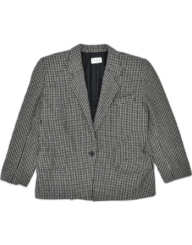 VINTAGE Womens 1 Button Blazer Jacket EU 42 Large Grey Check Wool Classic Rayon Fabric Velvet Fabric Corduroy Fabric VINTAGE Womens 1 Button Blazer Jacket EU 42 Large Grey Check Wool Classic Rayon Fabric Velvet Fabric Corduroy Fabric