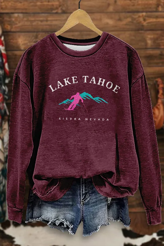 Lake Tahoe Retro Ski Sweatshirt Hoodie with Cuffed Sleeves Snug Secure