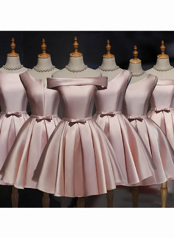Lovely Pink Satin Short Homecoming Dresses Party Dress, Pink Short Prom Dress Crew Neckline Sporty Lovely Pink Satin Short Homecoming Dresses Party Dress, Pink Short Prom Dress Crew Neckline Sporty