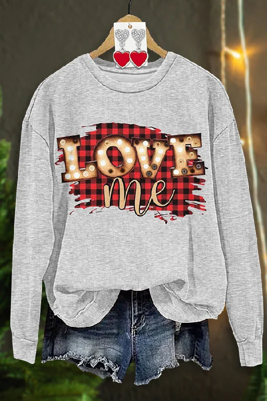Simple Valentine's Day Love Print Sweatshirt Hoodie with Button Classic Timeless