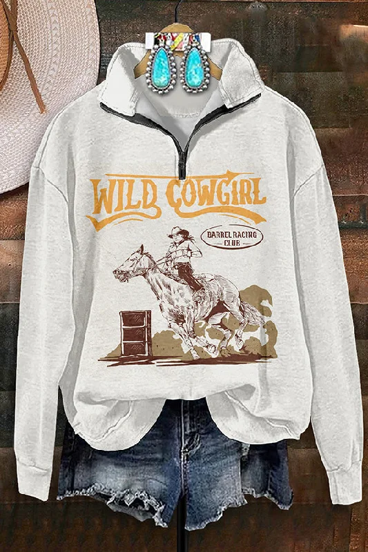 Retro Western Cowgirl Print Zipper Sweatshirt Hoodie with Elastic Cuffs Stretchable Comfortable Retro Western Cowgirl Print Zipper Sweatshirt Hoodie with Elastic Cuffs Stretchable Comfortable
