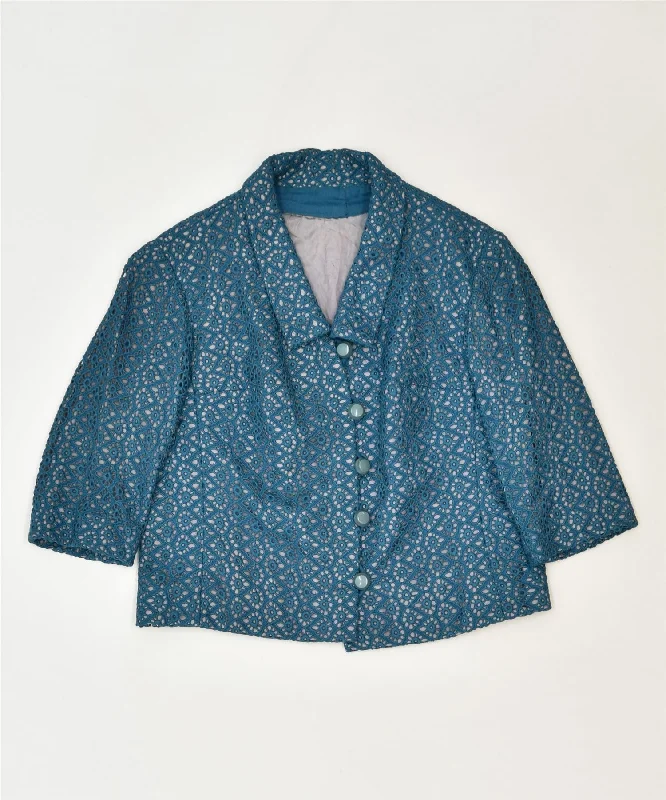 VINTAGE Womens Crop 5 Button Blazer Jacket UK 12 Medium Turquoise Classic Herringbone Jacket Houndstooth Jacket Plaid Jacket