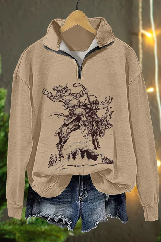 Western Christmas Santa Horse Racing Print Sweatshirt Hoodie with Typography Text Message