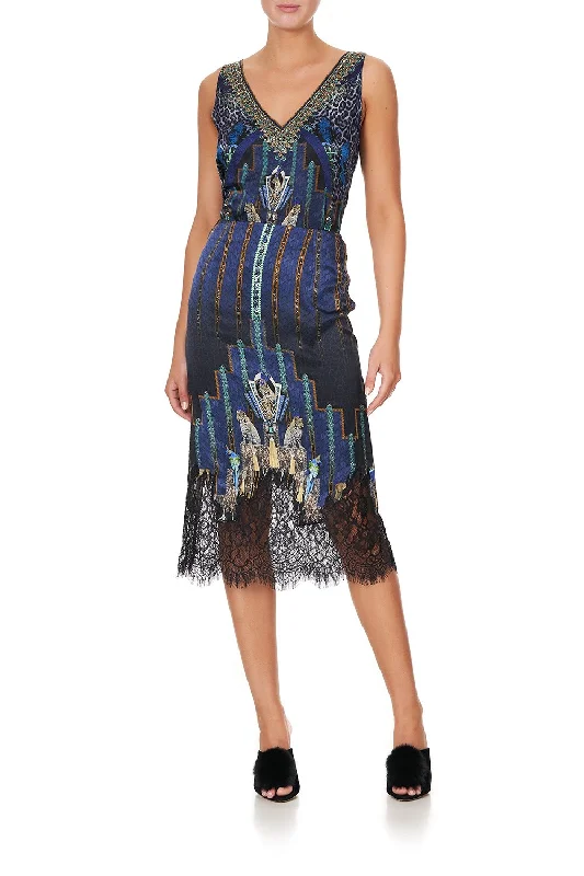 SLIP MIDI SKIRT DRIPPING IN DECO lace skirt intricate