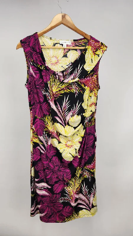 LONDON STYLE PINK/YELLOW/BLACK FLORAL DRESS SZ 14 Tunics Business professional