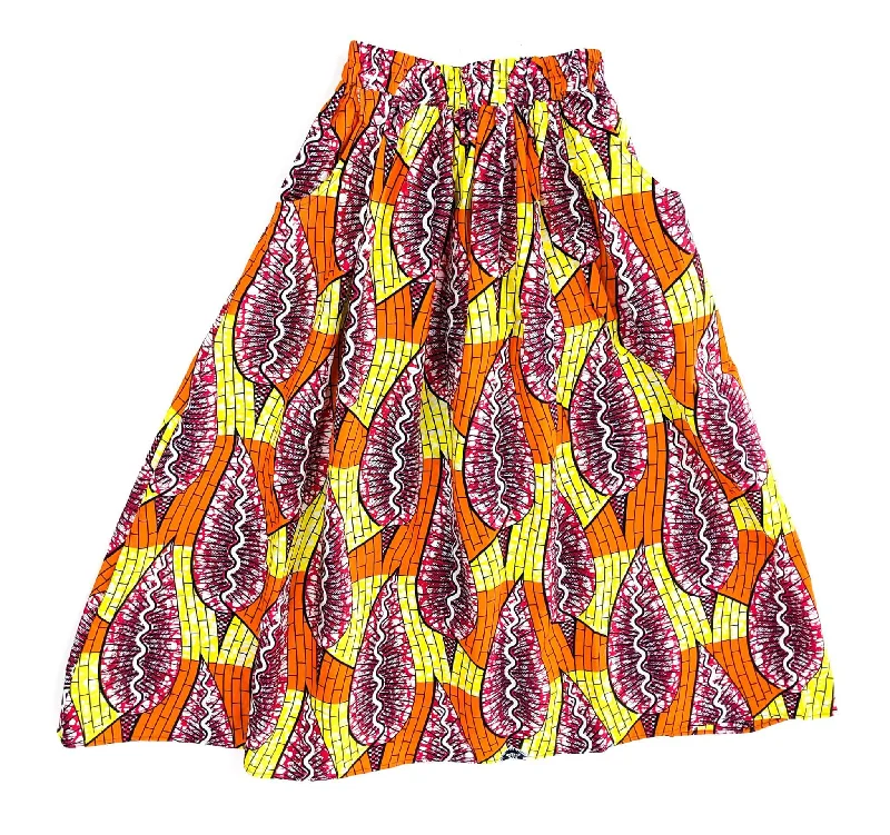 Handmade Orange Multi Ankara Print Midi Skirt linen skirt light