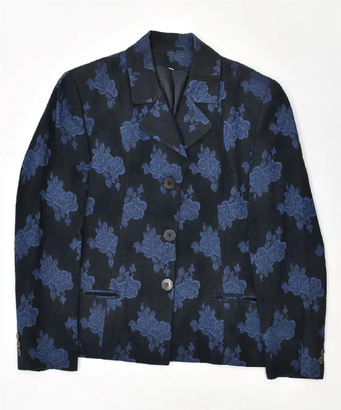 VINTAGE Womens 3 Button Blazer Jacket IT 40 Small Black Floral Polyester Rayon Jacket Velvet Jacket Corduroy Jacket