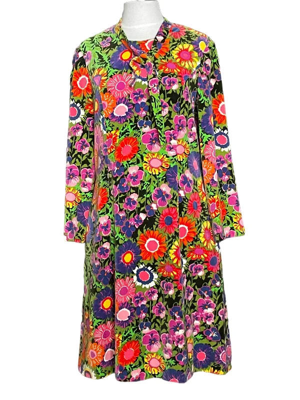 Vintage 1960s I. Magnin Velvet Floral Dress SZ L Tunics Handmade artisanal