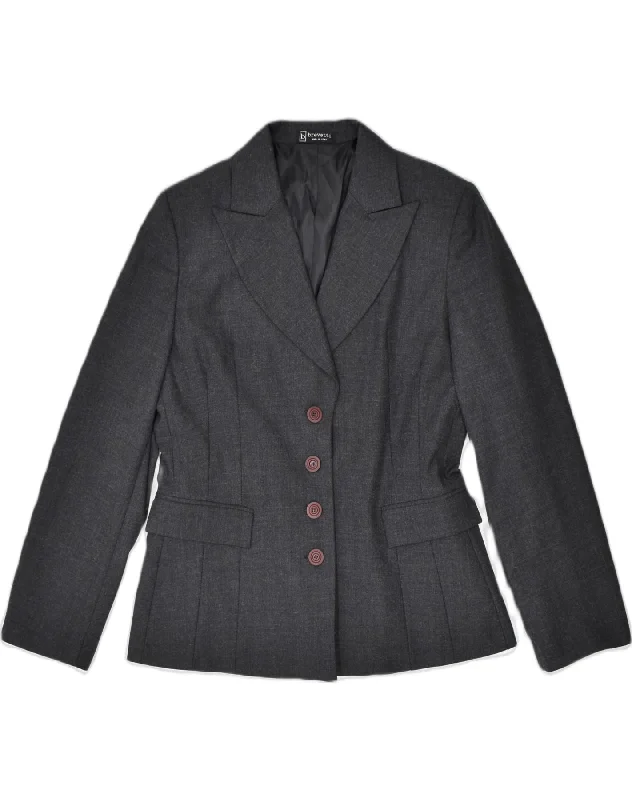BREVETTI Womens 4 Button Blazer Jacket IT 46 Large Grey Polyester Print Jacket Jacquard Jacket Embroidered Jacket