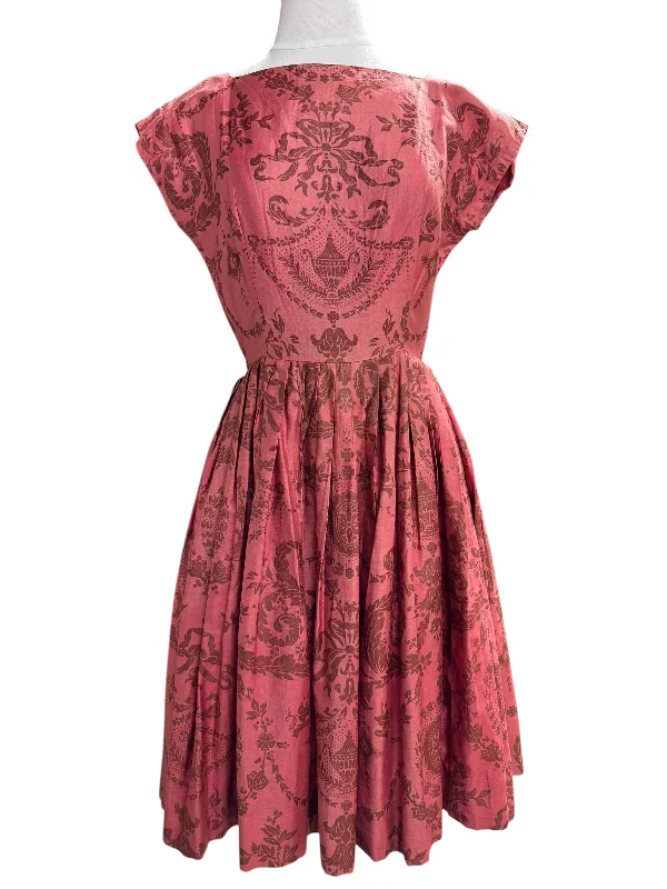 1950s Junior TIme Damask Pattern Dress S Tunics New arrival