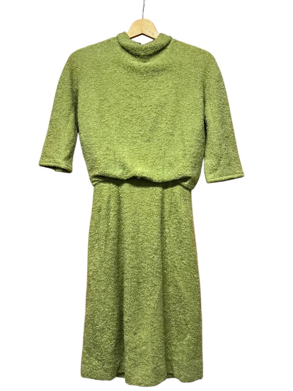 1960s Pea Green Loopy Bouclé Dress S Tunics Floral girly