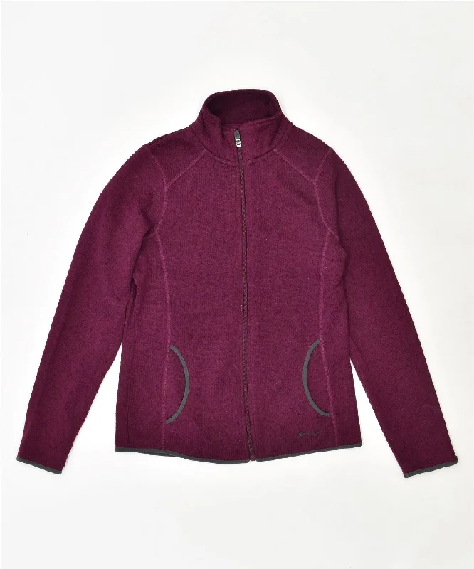 EDDIE BAUER Womens Fleece Jacket UK 12 Medium Maroon Polyester Wool Fabric Cashmere Fabric Tweed Fabric