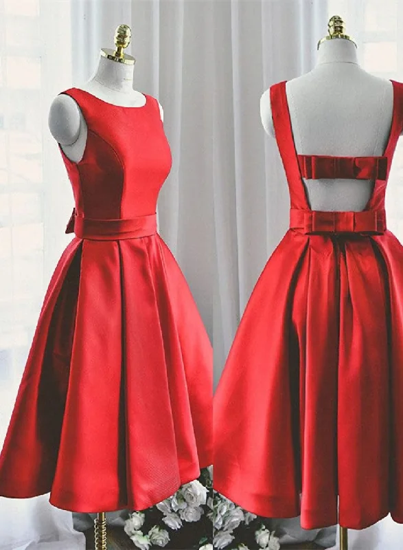 Lovely Red Satin Short Party Dress Red Short Prom Dress Tunics Sophisticated sleek