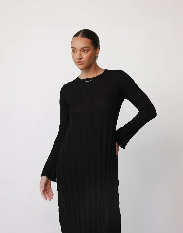 Jemima Long Sleeve Maxi Dress (Black)