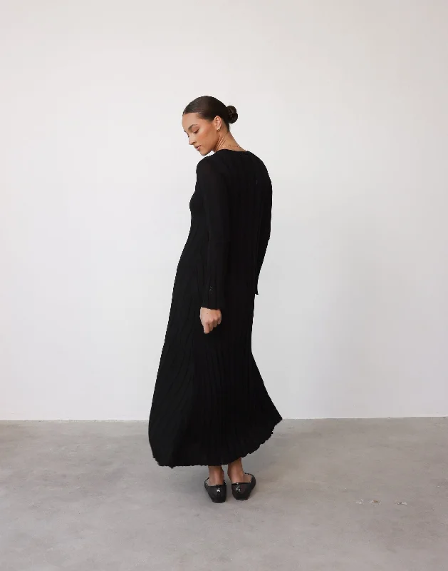 Jemima Long Sleeve Maxi Dress (Black)