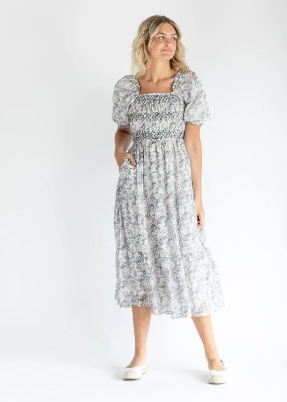 Smocked Floral Swiss Dot Maxi Dress - FINAL SALE