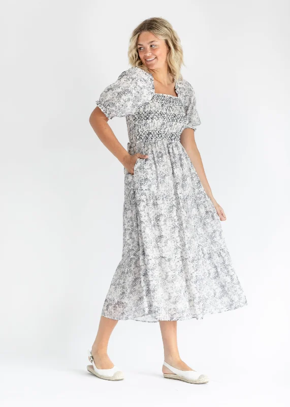 Smocked Floral Swiss Dot Maxi Dress - FINAL SALE