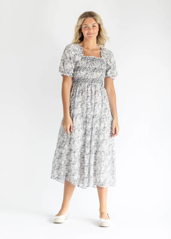 Smocked Floral Swiss Dot Maxi Dress - FINAL SALE