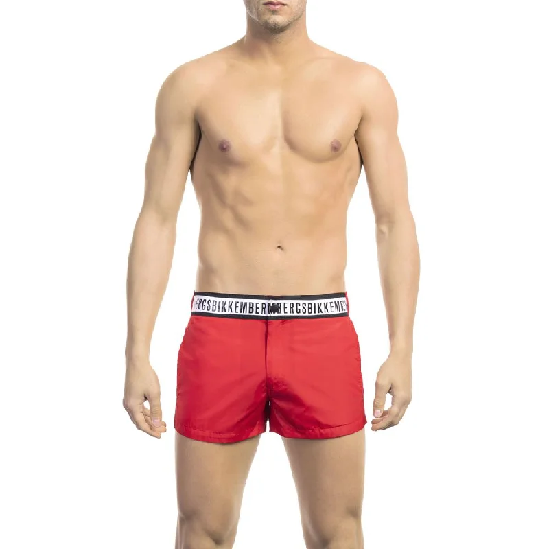 Red Micro Swim Shorts with Contrast Band