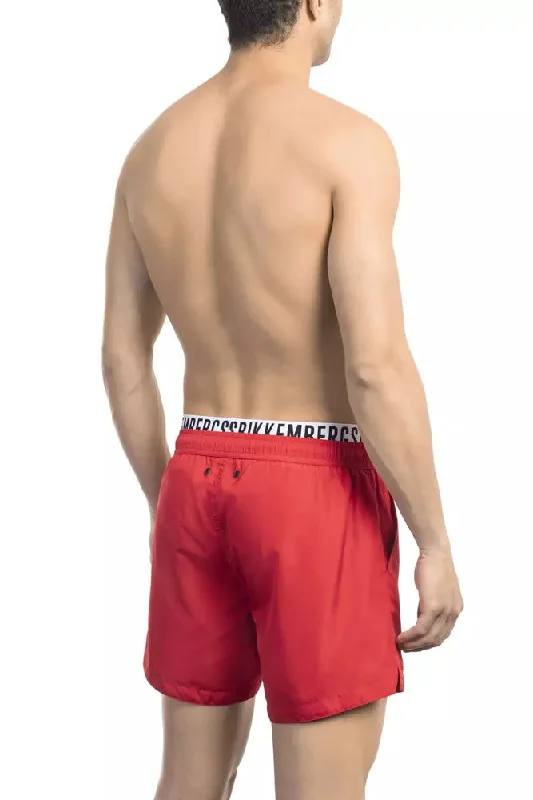 Red Swim Shorts with Branded Waistband