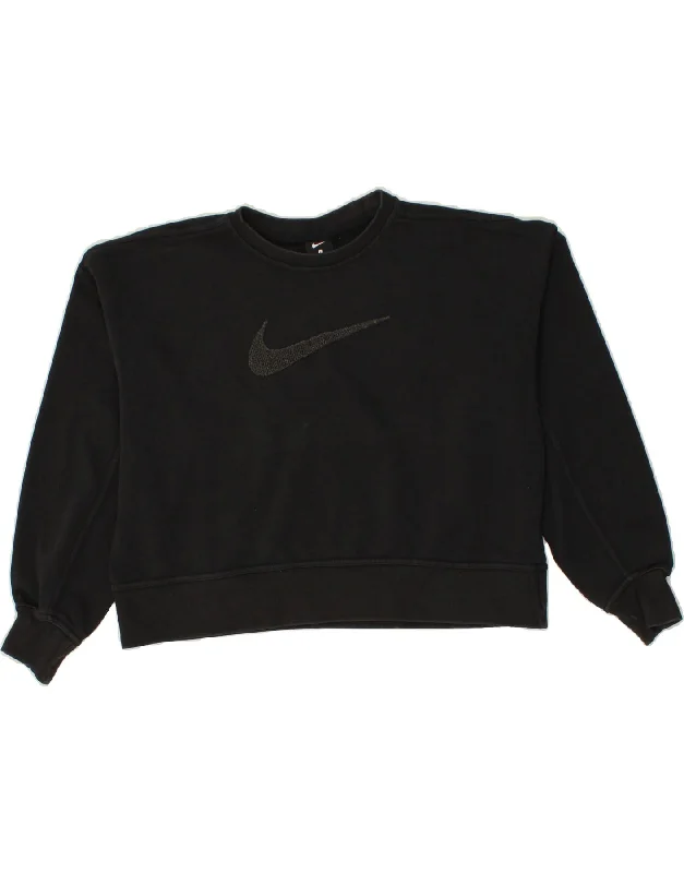 NIKE Womens Oversized Crop Graphic Sweatshirt Jumper UK 10 Small Black