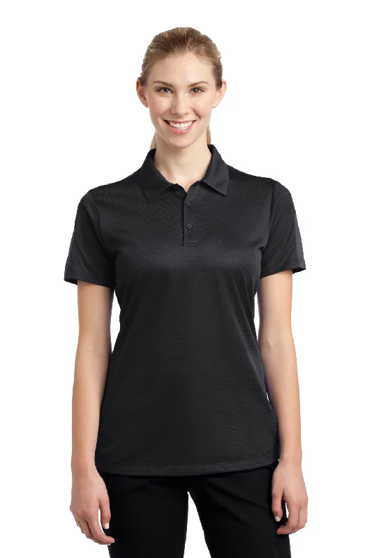 Sport-Tek Womens Active Mesh Moisture Wicking Short Sleeve Polo Shirt - Black/Grey