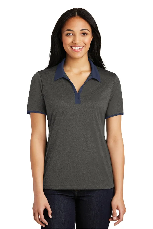 Sport-Tek Womens Heather Contender Moisture Wicking Short Sleeve Polo Shirt - Heather Graphite Grey/True Navy Blue - Closeout