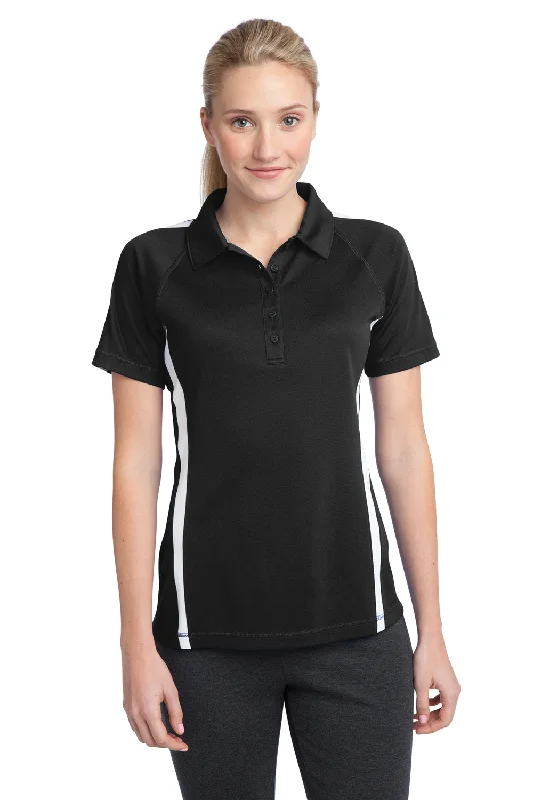 Sport-Tek Womens Micro-Mesh Moisture Wicking Short Sleeve Polo Shirt - Black/White