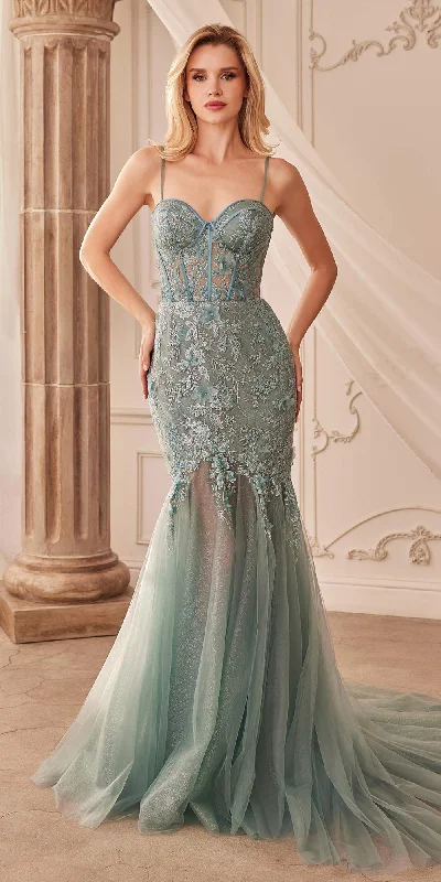 Andrea & Leo A1232 Long Fit and Flare Glitter Tulle Trumpet Gown